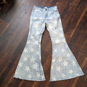 Easel Americana Star Print Extreme Flare Jeans